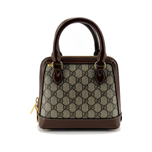 Gucci Horsebit 1955 Top Handle GG Coated Canvas with Leather, Brown, Canvas, Handbag