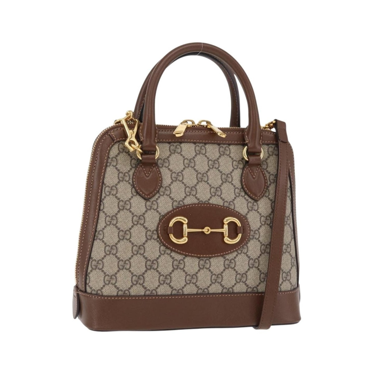 Gucci Horsebit 1955 Top Handle GG Coated Canvas with Leather, Beige, Canvas, Handbag