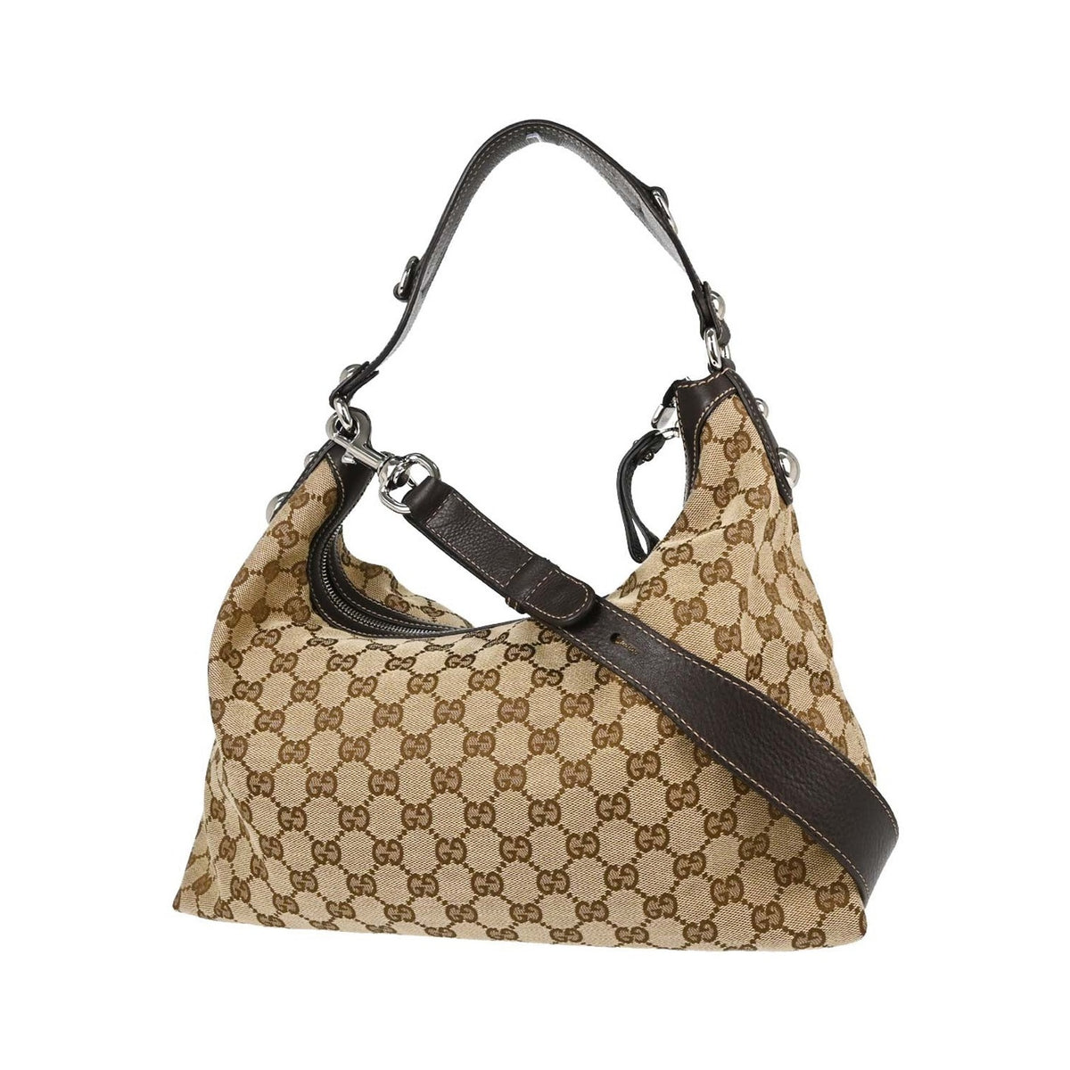 Gucci Horsebit Hobo GG Canvas, Beige, Canvas, Shoulder Bag