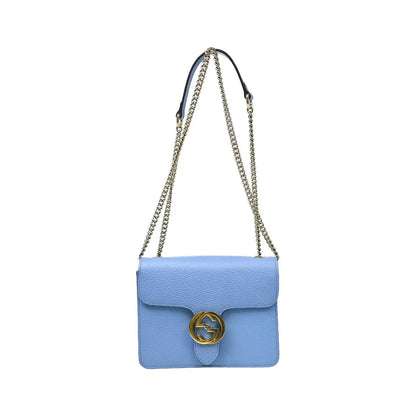 Gucci Interlocking Leather, Blue, Leather, Shoulder Bag