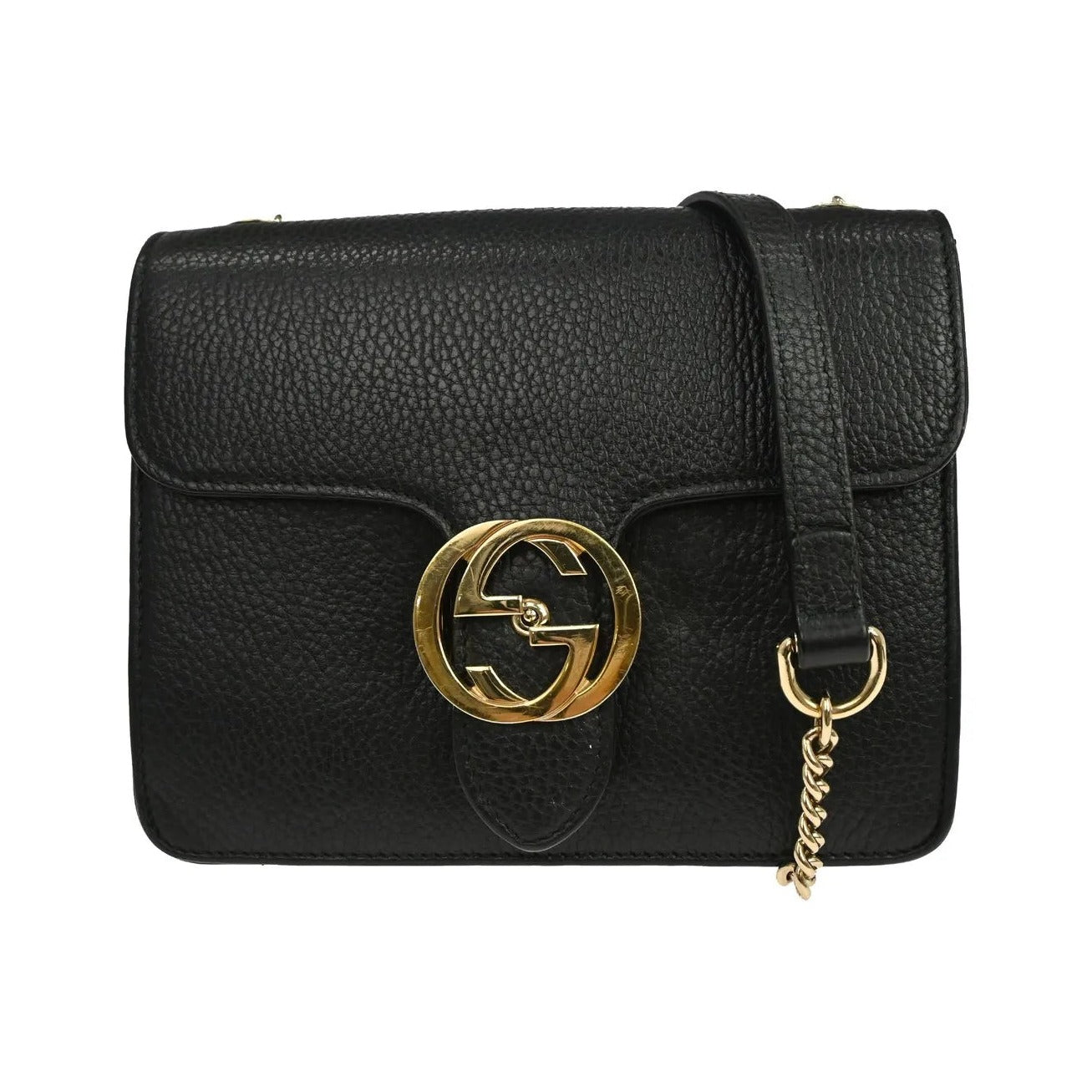 Gucci Interlocking Leather, Black, Leather, Shoulder Bag