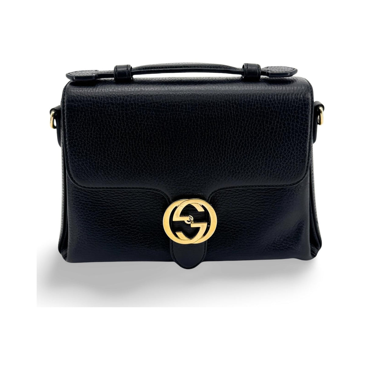 Gucci Interlocking Leather, Black, Leather, Shoulder Bag