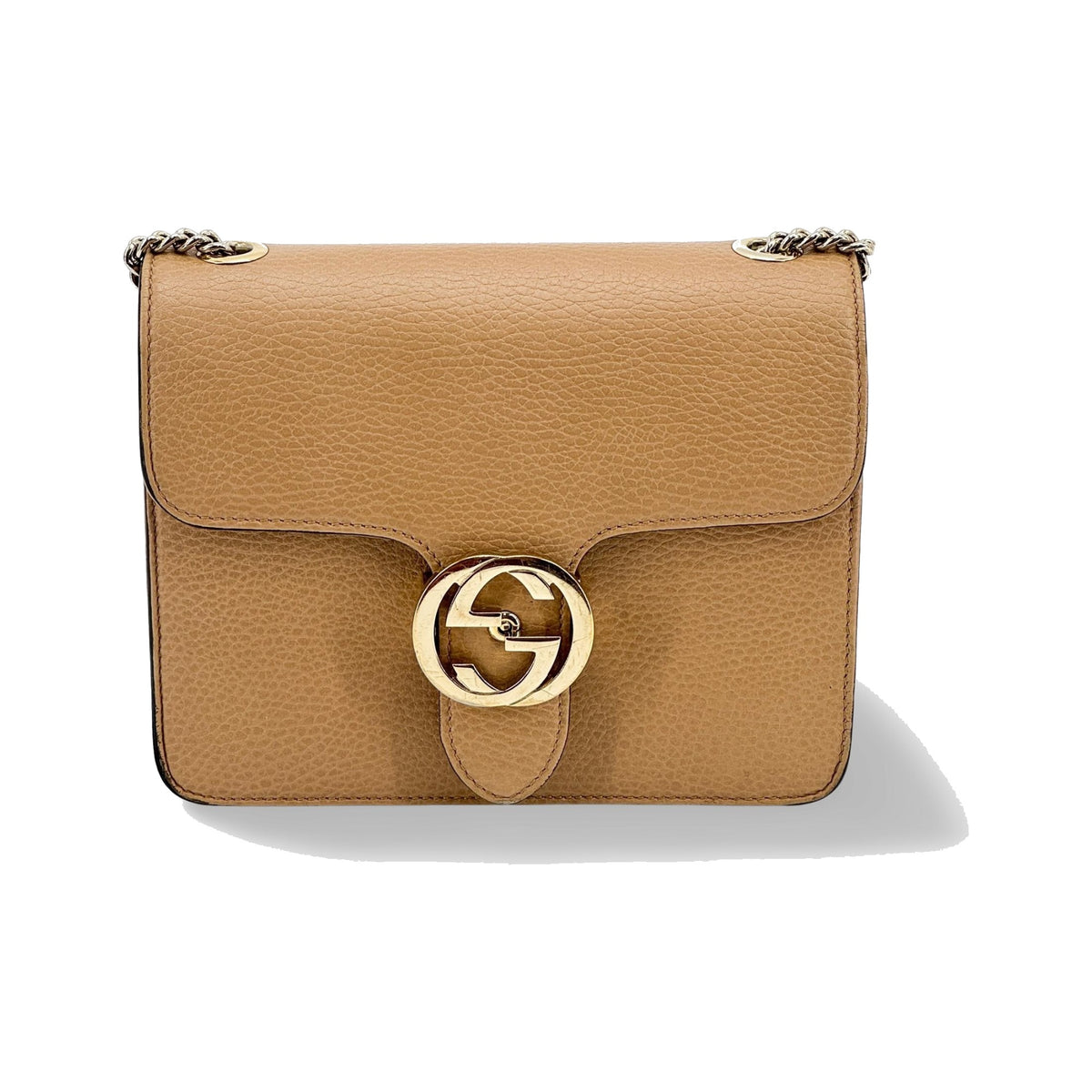 Gucci Interlocking Leather, Brown, Calfskin, Shoulder Bag