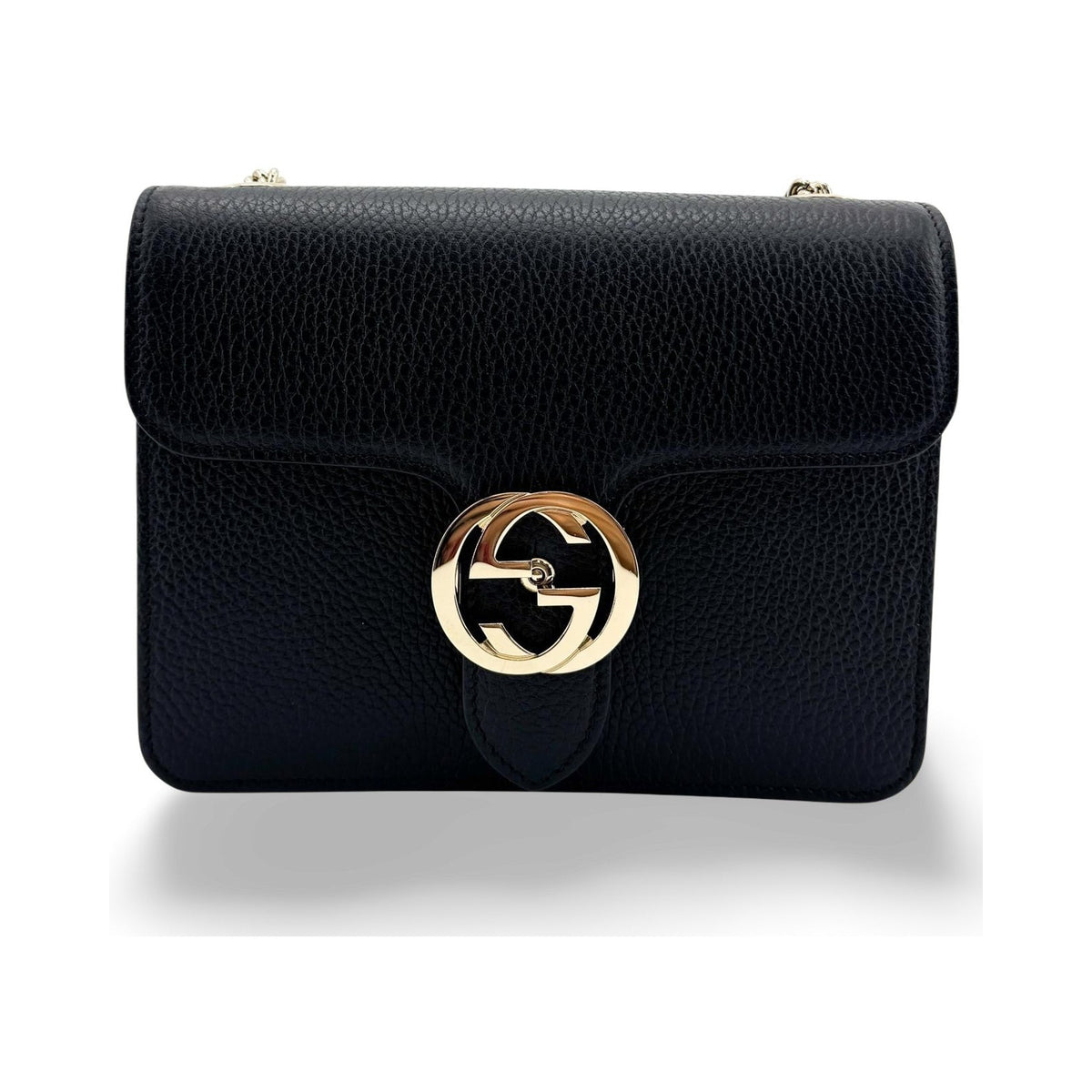 Gucci Interlocking Leather, Black, Leather, Shoulder Bag