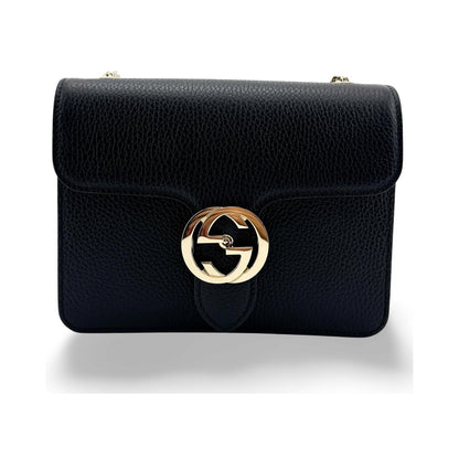 Gucci Interlocking Leather, Black, Leather, Shoulder Bag