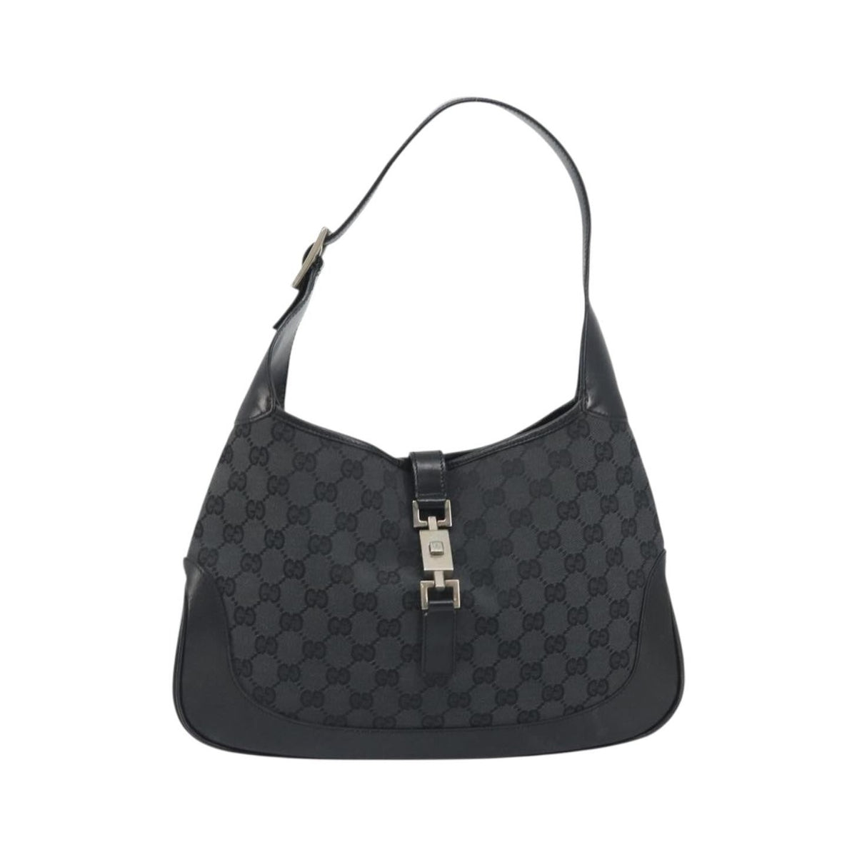 Gucci Jackie O Hobo GG Canvas with Leather, Black, Canvas, Shoulder Bag