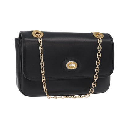 Gucci Marina Chain Flap Leather, Black, Leather, Shoulder Bag