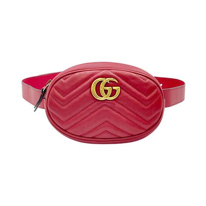 Gucci Marmont Bag Gucci Belt Quilted, Red, Leather, Clutch