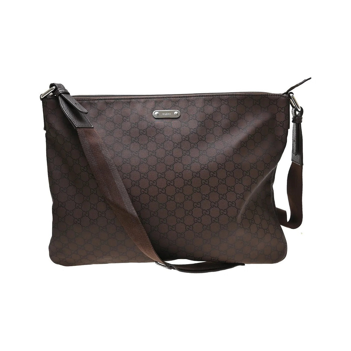 Gucci Messenger Bag (Outlet) GG Canvas and white leather, Brown, Canvas, Shoulder Bag