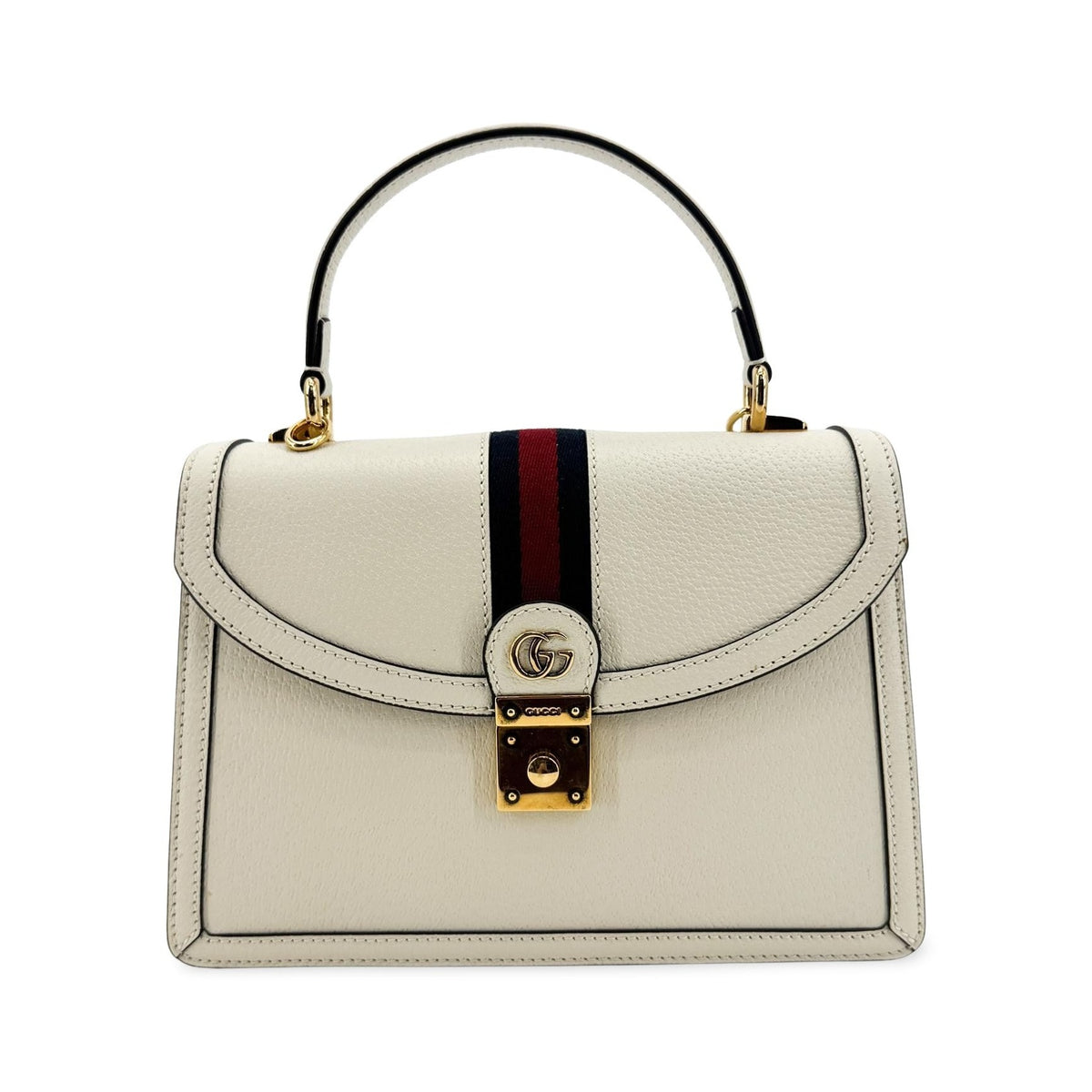 Gucci Ophidia Flap Top Handle Leather, White, Leather, Handbag