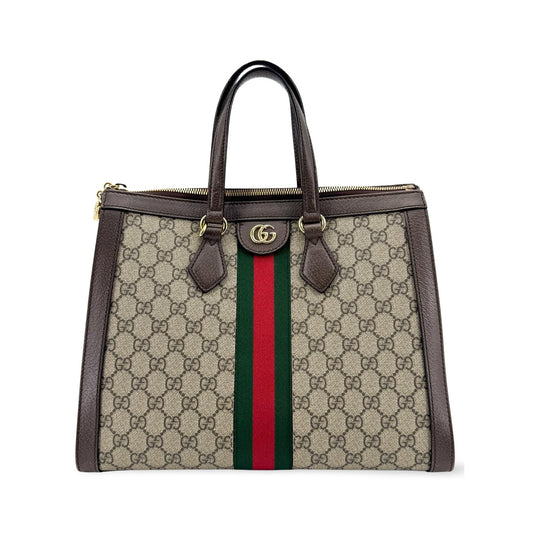 Gucci Ophidia Top Handle GG Coated Canvas, Brown, Canvas, Tote Bag