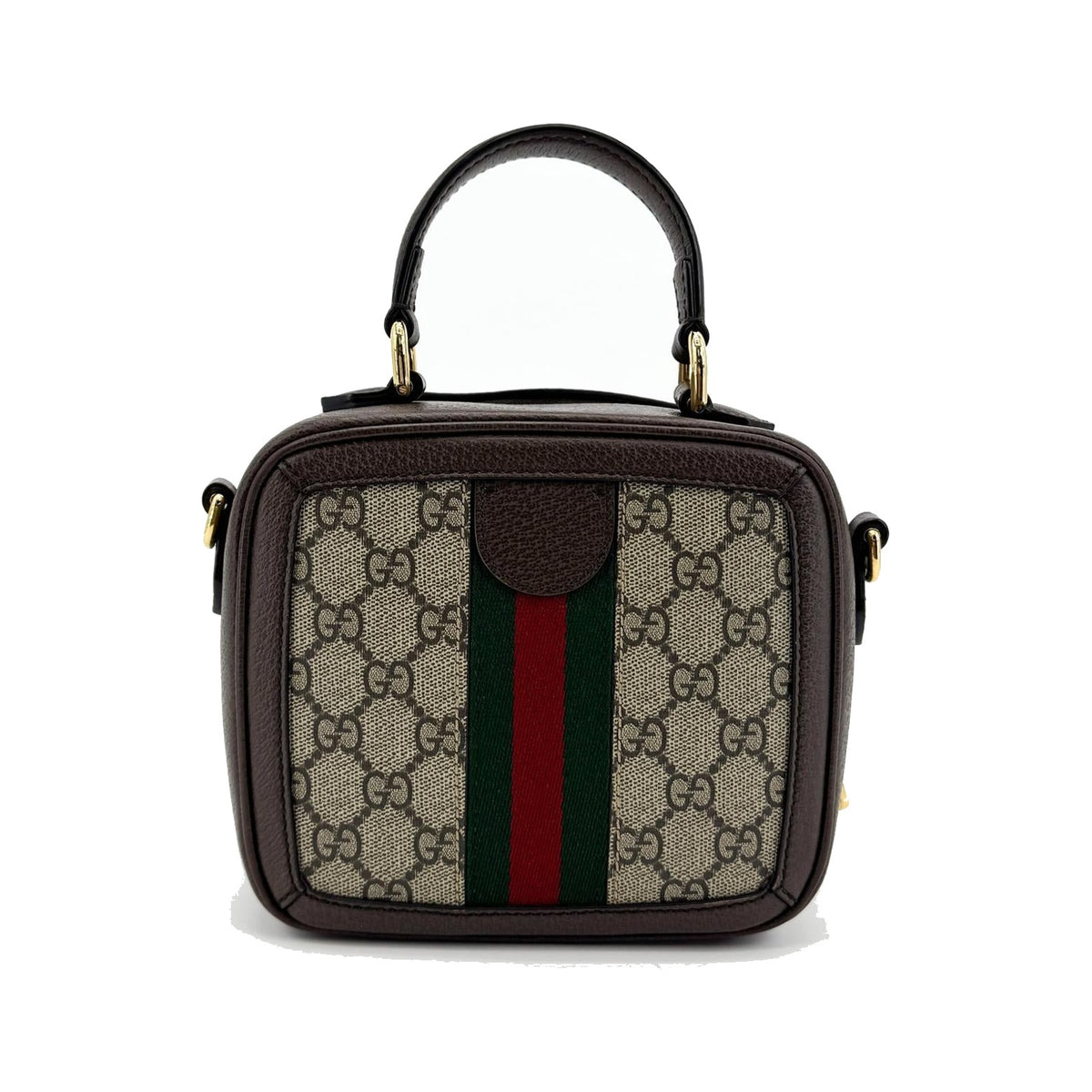 Gucci Ophidia Zip Around Top Handle GG Coated Canvas with Leather, Brown, Canvas, Handbag
