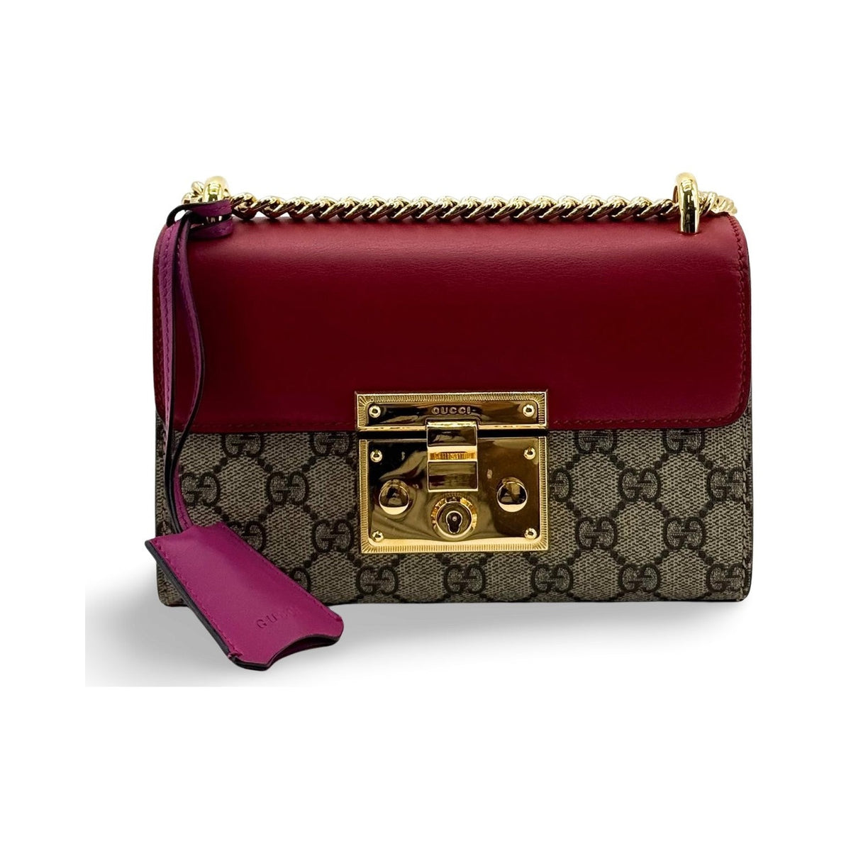Gucci Padlock Clutch GG Canvas and Leather, Beige, Canvas, Clutch