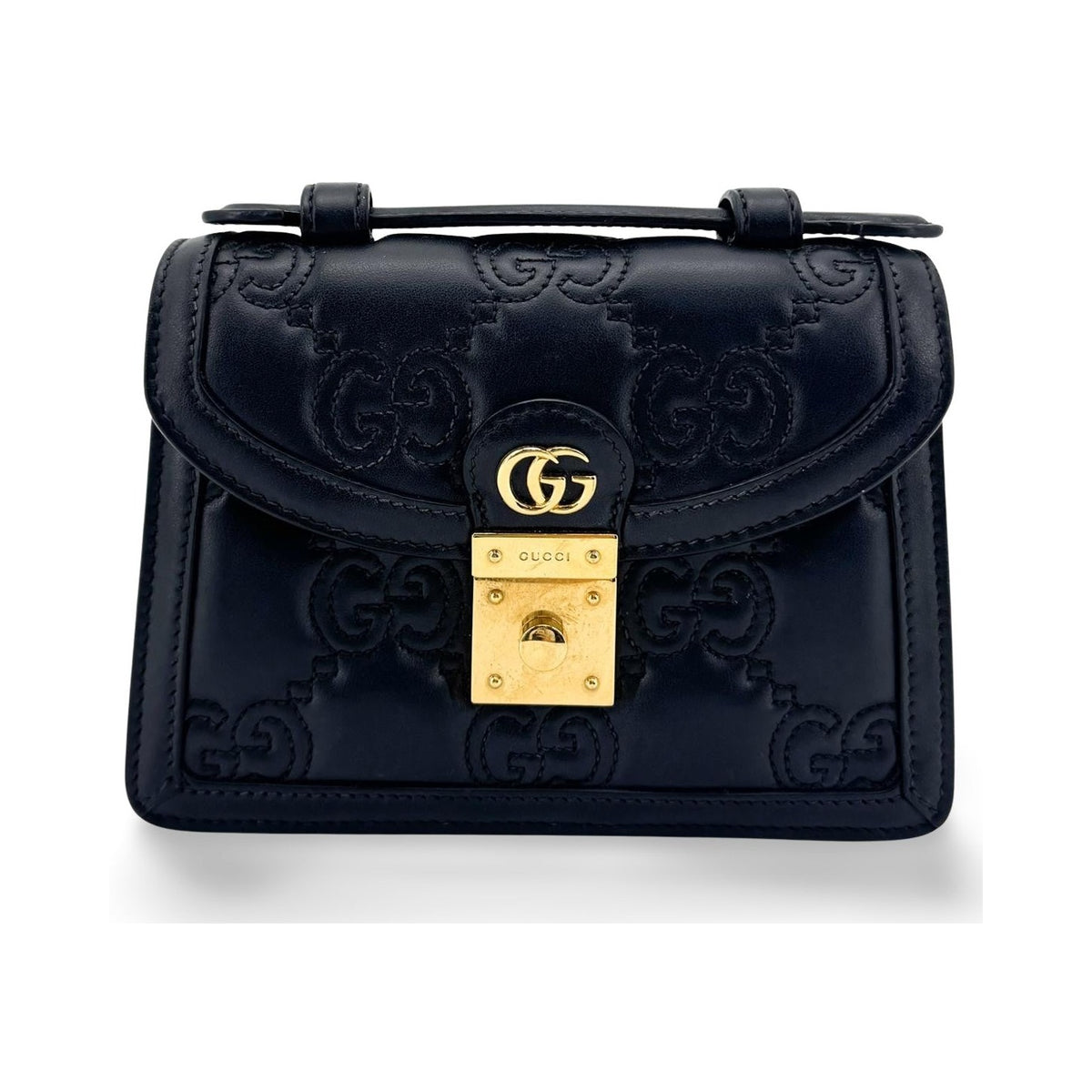 Gucci Padlock GG Embossed Leather, Black, Leather, Shoulder Bag