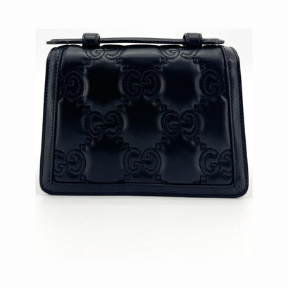 Gucci Padlock GG Embossed Leather, Black, Leather, Shoulder Bag