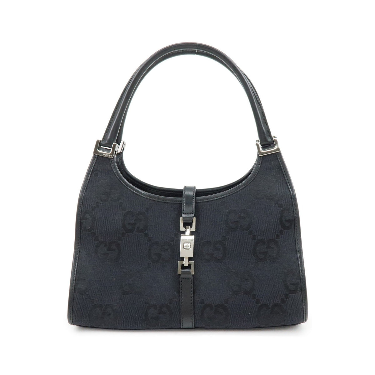 Gucci Piston Jackie O Hobo Leather, Black, Canvas, Handbag