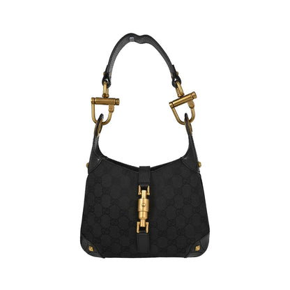 Gucci Piston Lock Jackie Hobo GG Canvas, Black, Canvas, Shoulder Bag