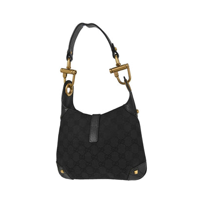 Gucci Piston Lock Jackie Hobo GG Canvas, Black, Canvas, Shoulder Bag