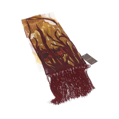 Gucci Printed Silk Fringed Scarf Silk, Burgundy, Silk, Scarf
