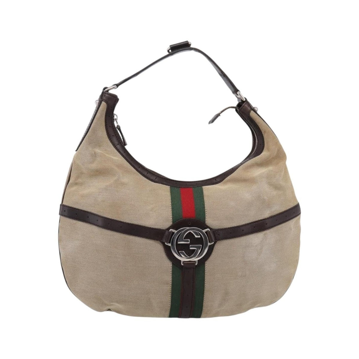 Gucci Reins Web Hobo Canvas, Beige, Canvas, Shoulder Bag