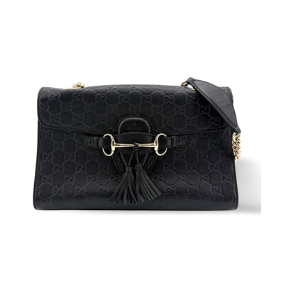Gucci Shoulder Flora Canvas, Black, Leather, Shoulder Bag