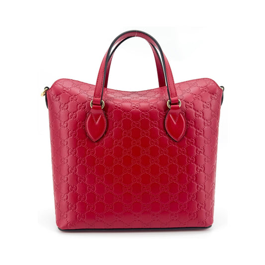 Gucci Signature Fold Over Guccissima Leather, Red, Leather, Tote Bag