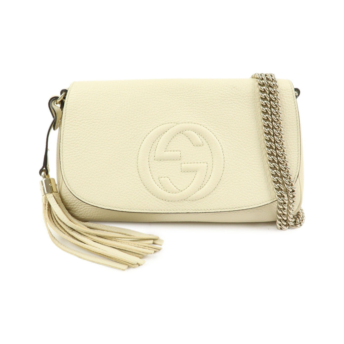 Gucci Soho Chain Leather, White, Leather, Crossbody Bag
