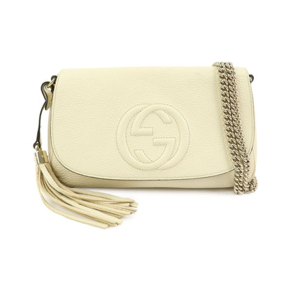 Gucci Soho Chain Leather, White, Leather, Crossbody Bag
