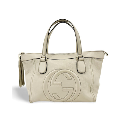 Gucci Soho Zip Leather, Beige, Leather, Tote Bag