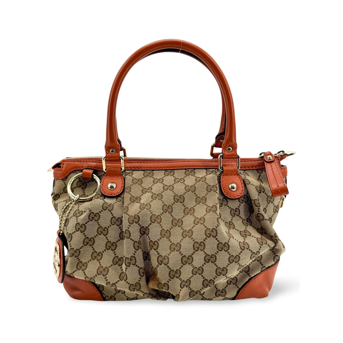 Gucci Sukey Top Handle Satchel GG Canvas with Leather, Brown, Canvas, Handbag