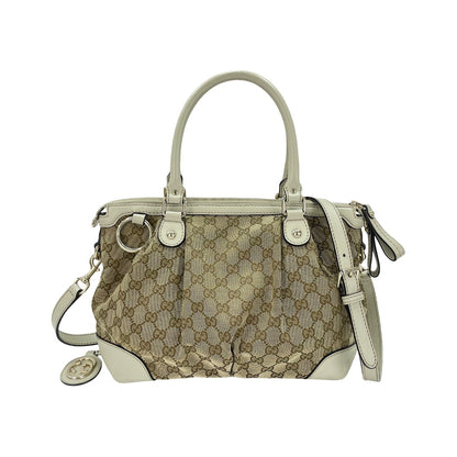 Gucci Sukey Top Handle Satchel GG Canvas with Leather, Beige, Canvas, Handbag