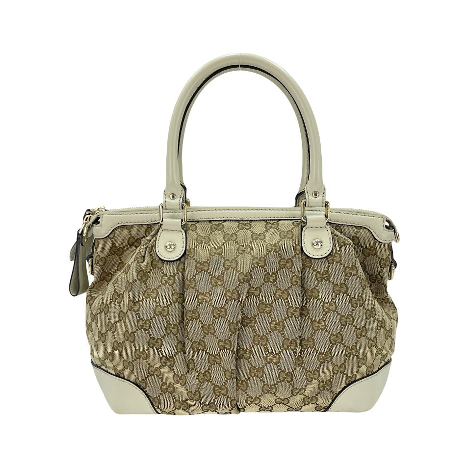 Gucci Sukey Top Handle Satchel GG Canvas with Leather, Beige, Canvas, Handbag