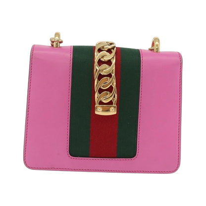 Gucci Sylvie Chain Leather, Pink, Leather, Shoulder Bag