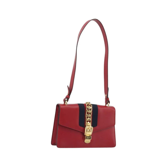Gucci Sylvie Leather, Red, Leather, Shoulder Bag