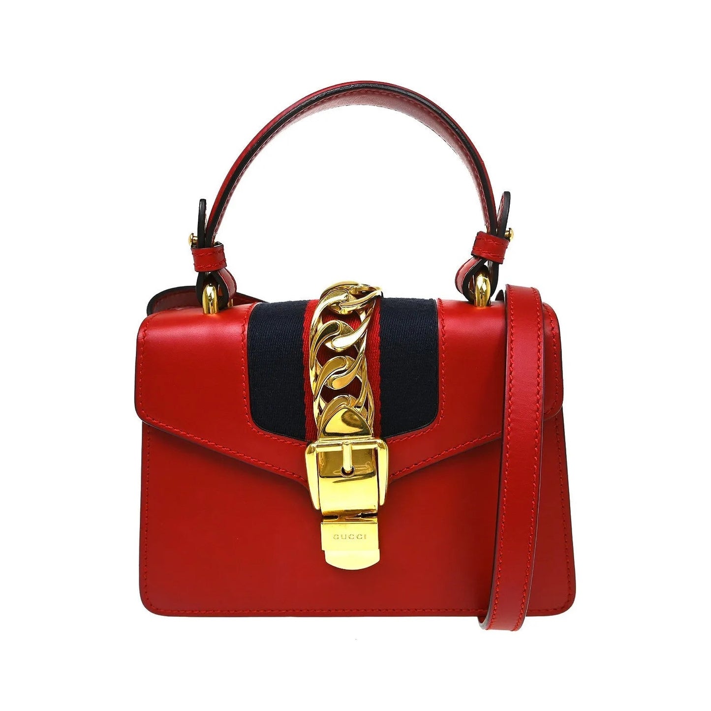 Gucci Sylvie Leather, Red, Leather, Shoulder Bag