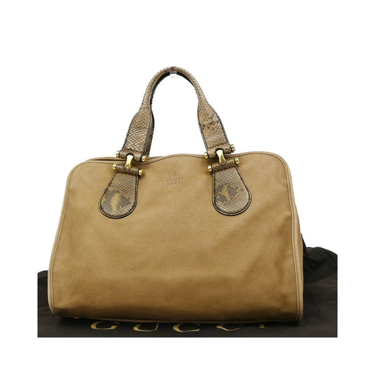Gucci Twice Satchel Nubuck with Python, Brown, Suede, Handbag