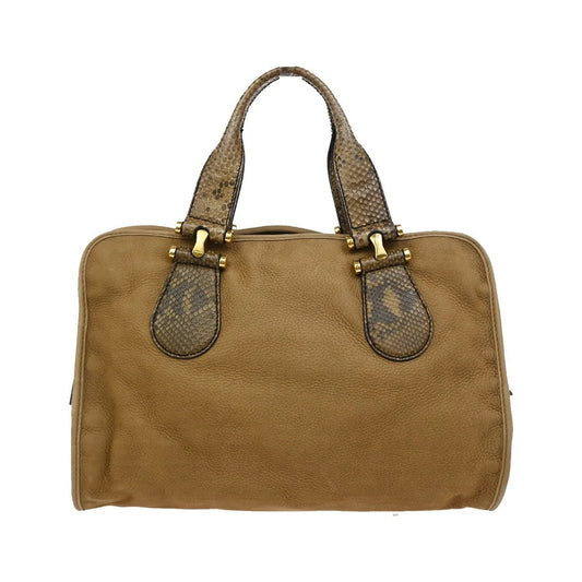 Gucci Twice Satchel Nubuck with Python, Brown, Suede, Handbag