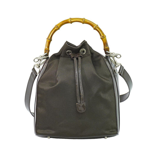 Gucci Vintage Bamboo Bucket Nylon and Leather, Brown, Canvas, Handbag
