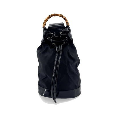 Gucci Vintage Bamboo Drawstring Suede and Leather, Black, Nylon, Backpack