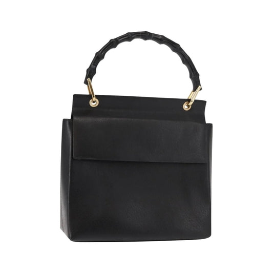 Gucci Vintage Bamboo Handle Leather, Black, Leather, Handbag