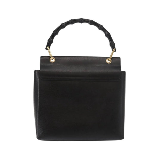 Gucci Vintage Bamboo Handle Leather, Black, Leather, Handbag
