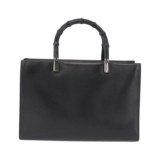 Gucci Vintage Bamboo Handle Leather, Black, Leather, Handbag
