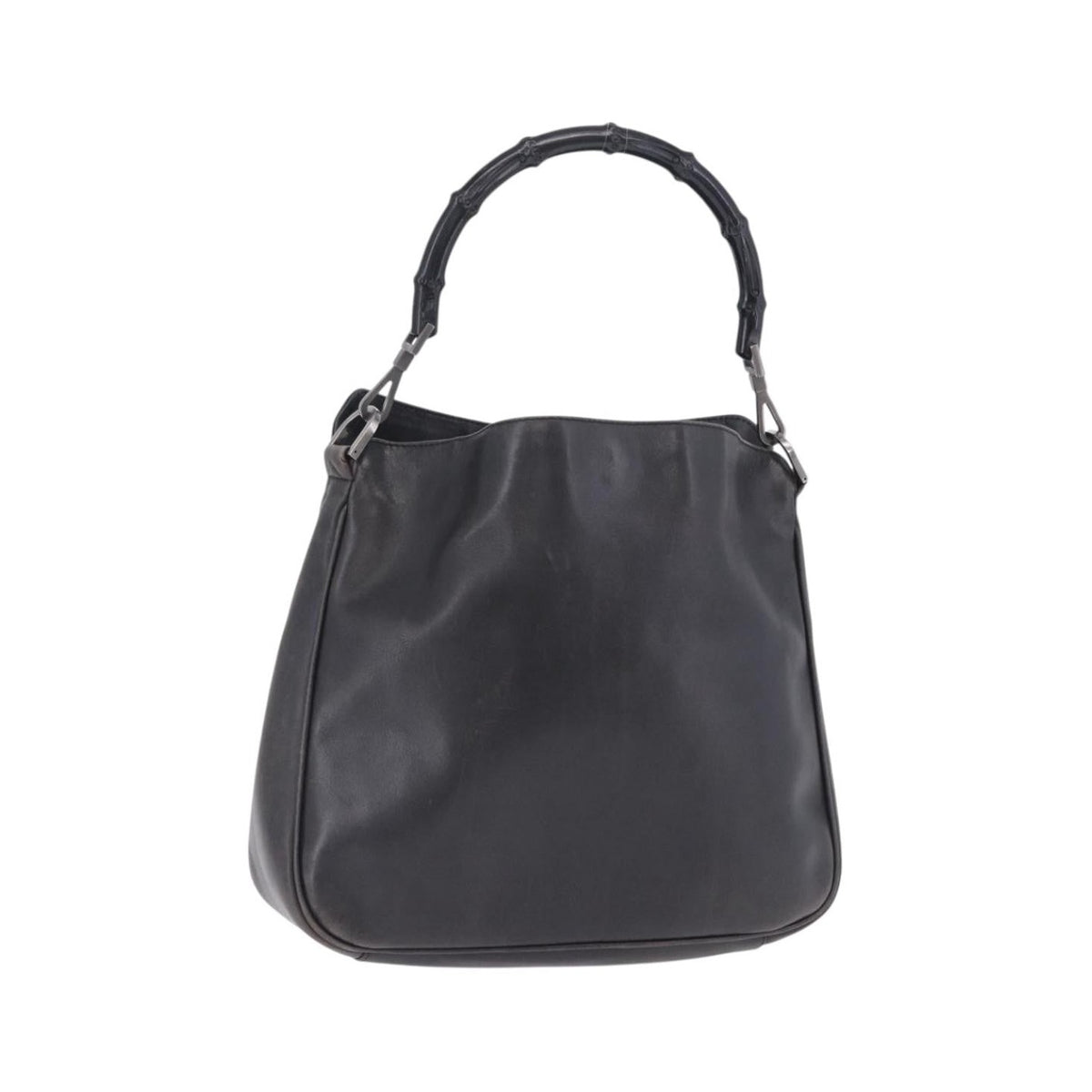Gucci Vintage Bamboo Handle Open Hobo Leather, Black, Leather, Shoulder Bag
