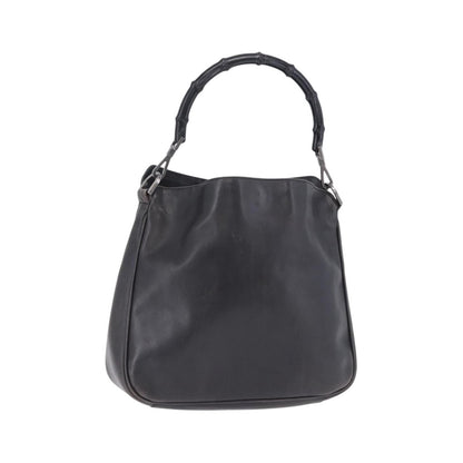 Gucci Vintage Bamboo Handle Open Hobo Leather, Black, Leather, Shoulder Bag