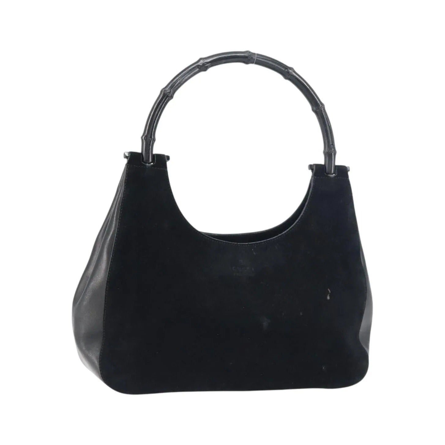 Gucci Vintage Bamboo Handle Suede, Black, Suede, Handbag