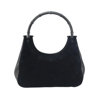 Gucci Vintage Bamboo Handle Suede, Black, Suede, Handbag