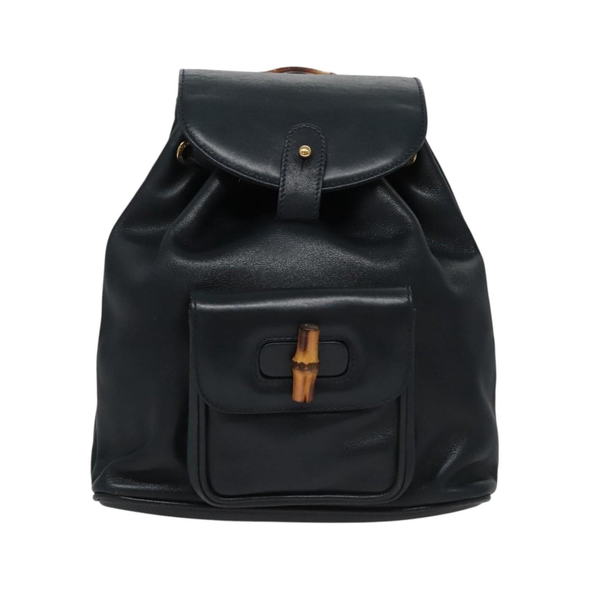 Gucci Vintage Bamboo Leather, Black, Leather, Backpack