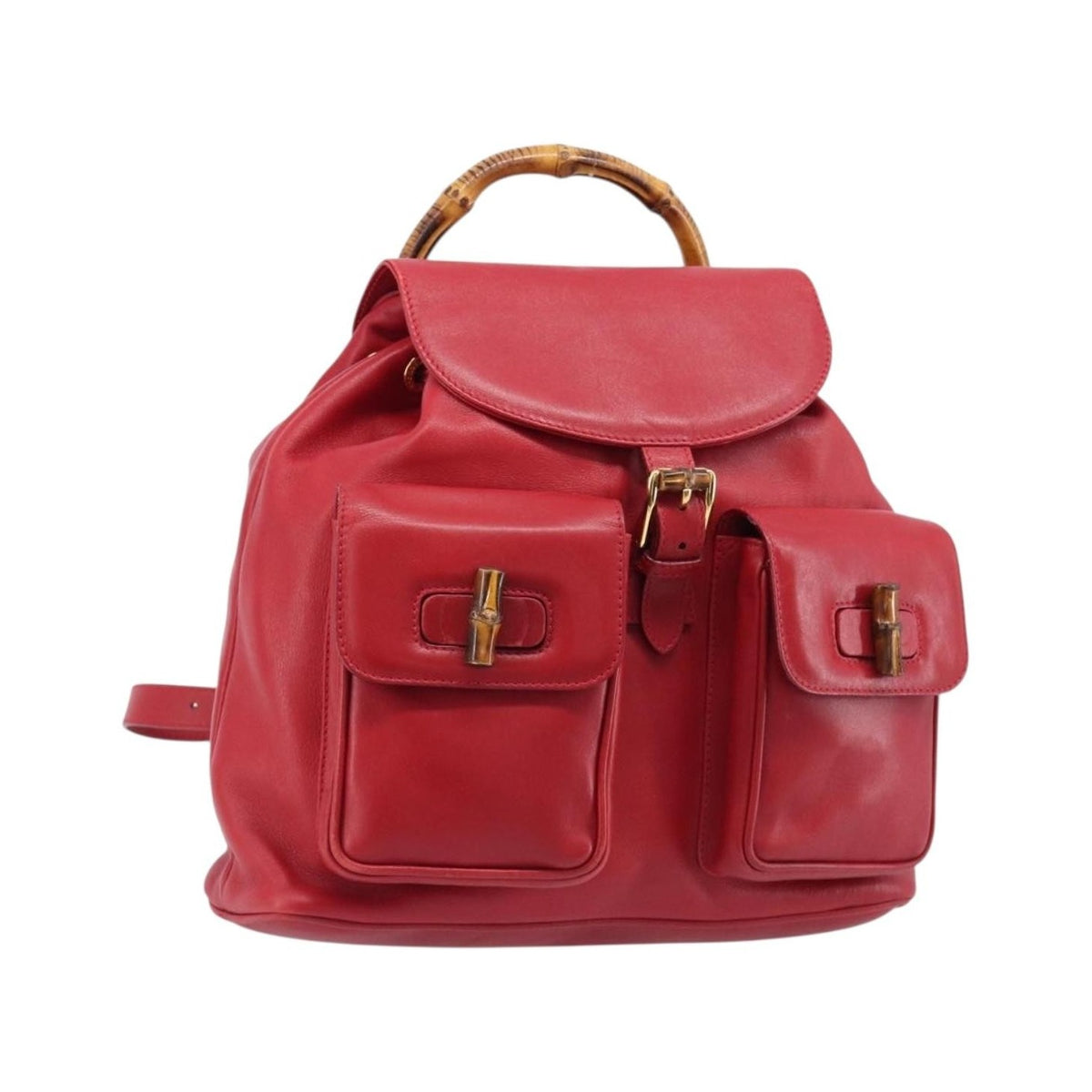Gucci Vintage Bamboo Leather, Red, Leather, Backpack