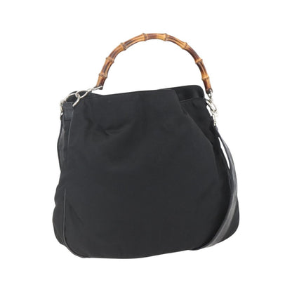 Gucci Vintage Bamboo Nylon and Patent Leather, Black, Nylon, Handbag