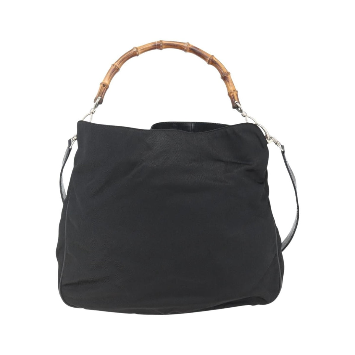 Gucci Vintage Bamboo Nylon and Patent Leather, Black, Nylon, Handbag